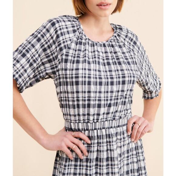 Free People Just Female Hamilton Midi Dress Large Gingham Lightweight Cottage - Picture 2 of 15